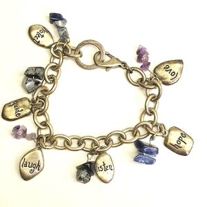 Silvertone Metal and Stone Charm Bracelet